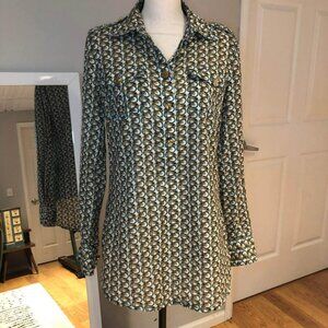Tory Burch Elephant Print Signature Button Tunic Shirt, Size 6